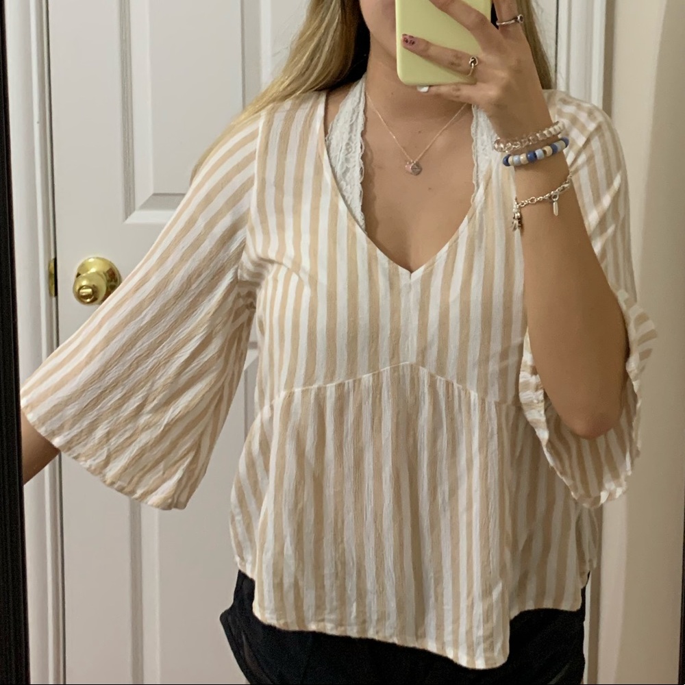 Cream & White Striped Top